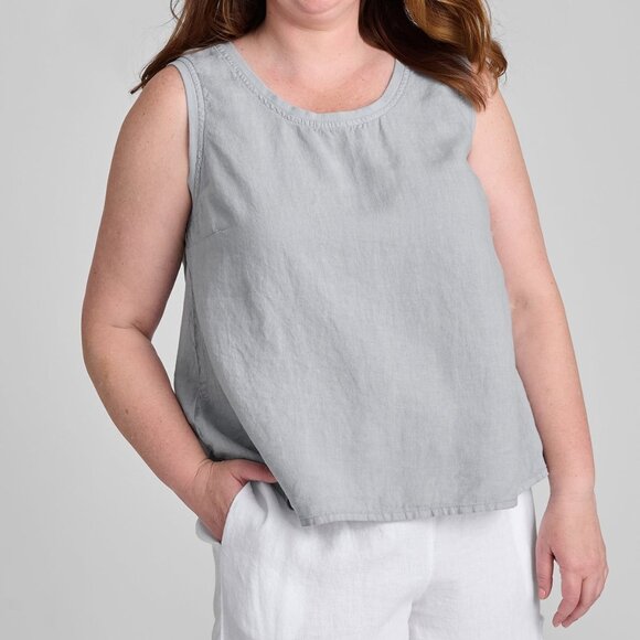 NWT FLAX Made in Lithuania 100% Linen Neutral Light Grey Pullover Tank Sz L - Picture 1 of 7